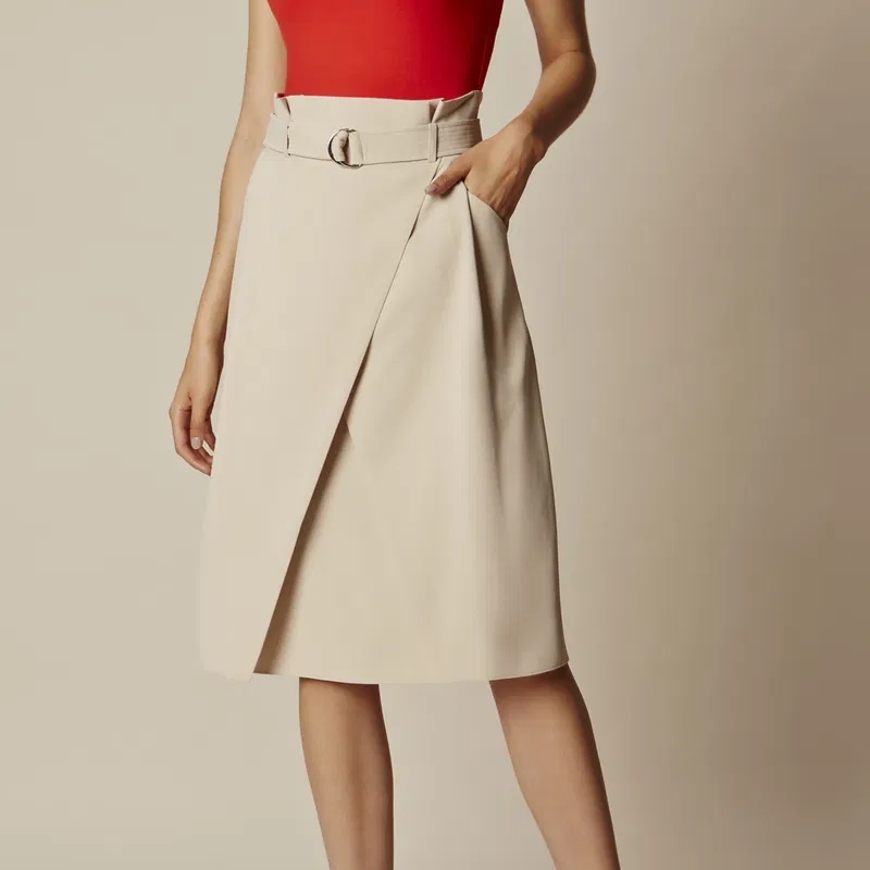 Nwt Karen Millen Neutral Belted Wrap Knee Length Skirt
